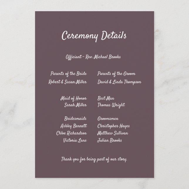 Purple Floral Botanical Wedding Program (Back)