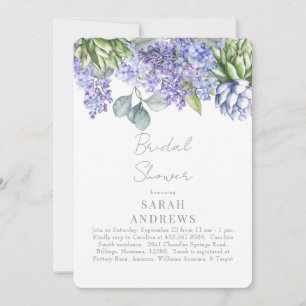 Purple Floral Botanical White Bridal Shower  Invitation
