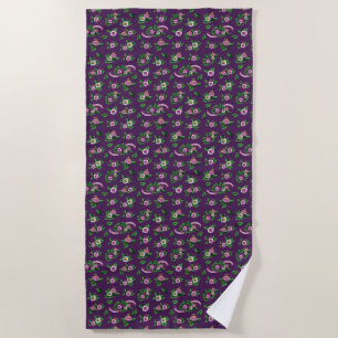 Purple Floral Bouquet Pattern Beach Towel