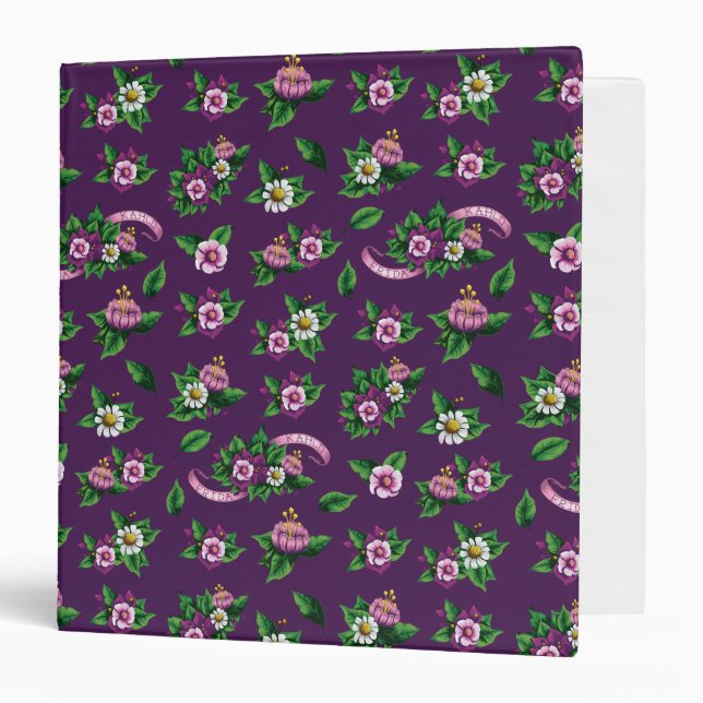 Purple Floral Bouquet Pattern Binder (Front/Inside)