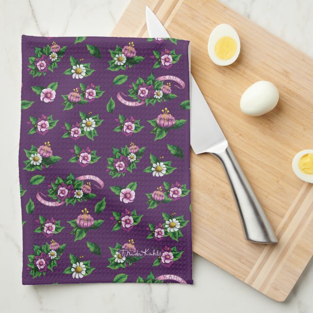 Purple Floral Bouquet Pattern Kitchen Towel (Quarter Fold)