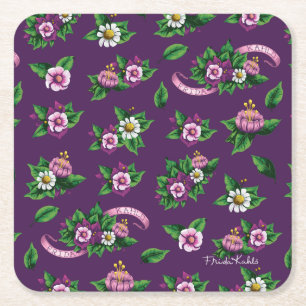 Purple Floral Bouquet Pattern Square Paper Coaster