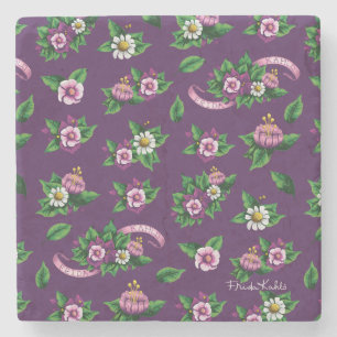 Purple Floral Bouquet Pattern Stone Coaster