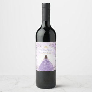 Purple Floral Bow Ribbon Girl Dress Quinceañera Wine Label