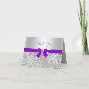 Purple floral & Bow Thank You Card