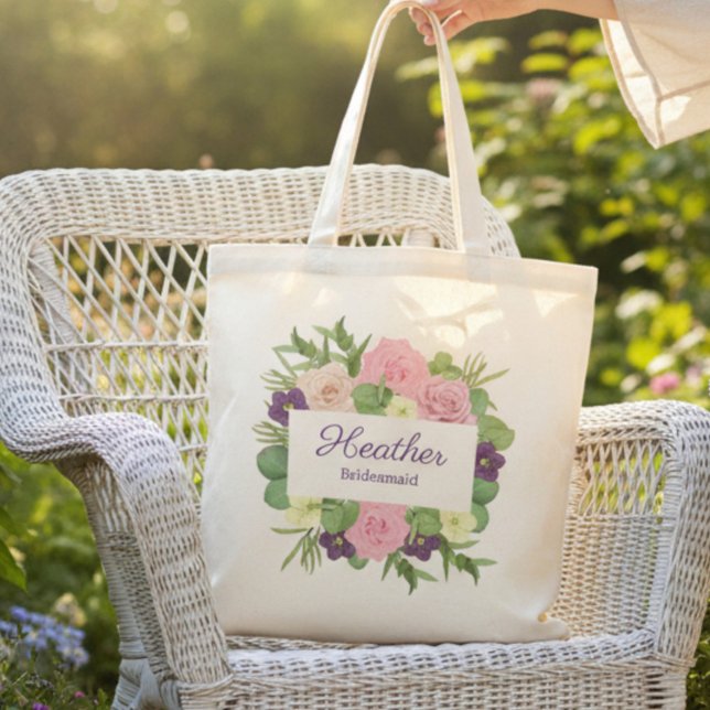 Purple Floral Bridal Party Tote Bag (Creator Uploaded)