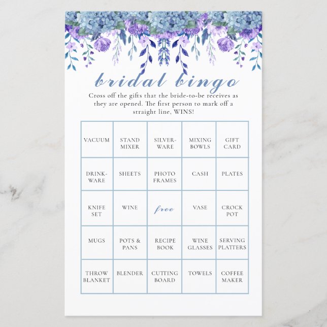 Purple Floral Bridal Shower Bingo (Front)