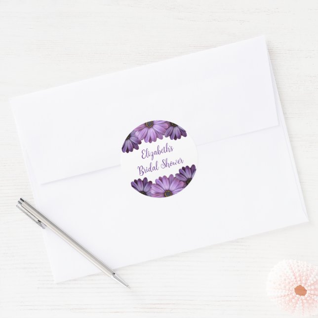 Purple Floral Bridal Shower Classic Round Sticker (Envelope)