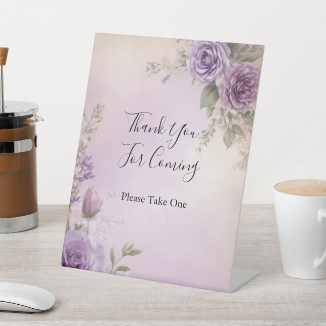 Purple Floral Bridal Shower Favour Table Sign (In SItu)