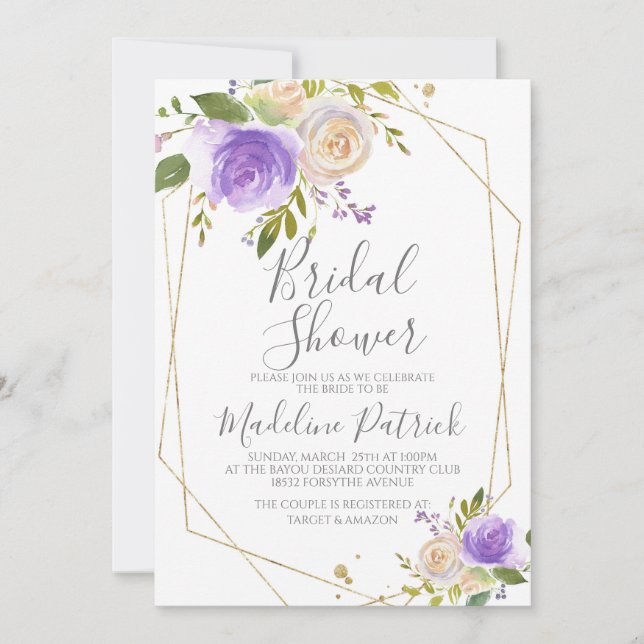 Purple Floral Bridal Shower Invitation (Front)