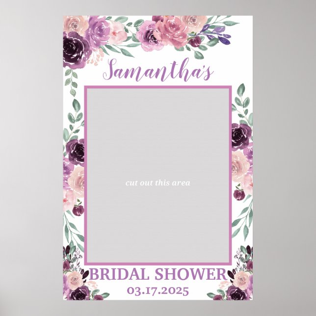 Purple Floral Bridal Shower Photo Prop Frame Boho Poster (Front)