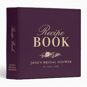 purple floral bridal shower recipe book binder
