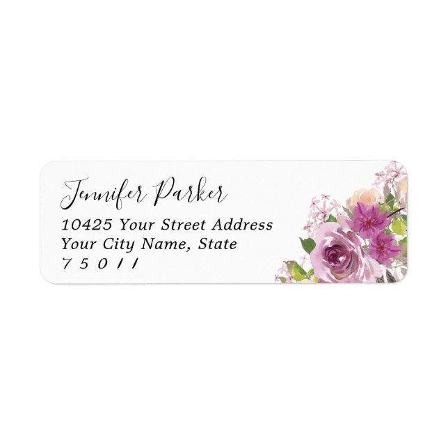 Purple Floral Bridal Shower Return Address Labels (Front)
