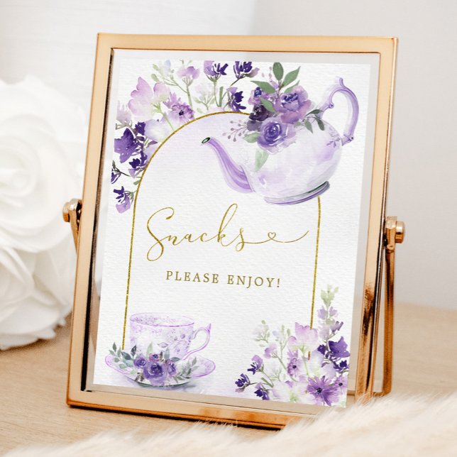 Purple Floral Bridal Shower Tea Snacks Sign (Creator Uploaded)