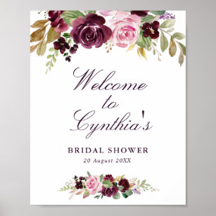 purple floral bridal shower welcome sign
