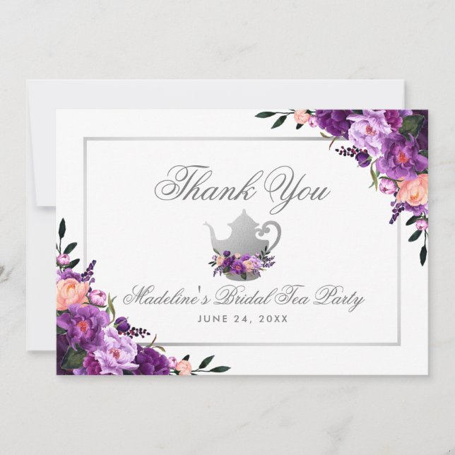 Purple Floral Bridal Tea Party Thank You P (Front)
