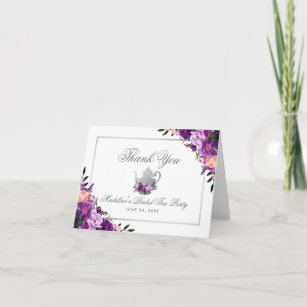 Purple Floral Bridal Tea Party Thanks Note Thank You Card