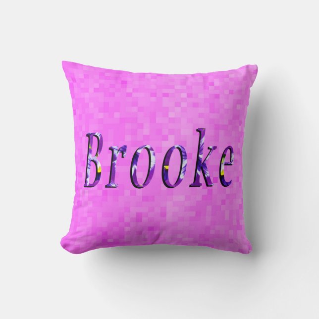 Purple Floral Brooke Name Logo, Throw Pillow (Front)