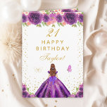 Purple Floral Brown Hair Girl Happy Birthday Card<br><div class="desc">This elegant and glamourous birthday card can be personalized with a name or title such as daughter, granddaughter, niece, friend etc. The design features a beautiful princess with brown red hair and fair skin in a dark purple ball gown. The text combines handwritten script and modern sans serif fonts for...</div>