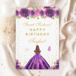 Purple Floral Brown Hair Girl Sweet Sixteen Card<br><div class="desc">This elegant and glamourous sweet sixteen birthday card can be personalized with a name or title such as daughter, granddaughter, niece, friend etc. The design features a beautiful princess with brown red hair and fair skin in a dark purple ball gown. The text combines handwritten script and modern sans serif...</div>