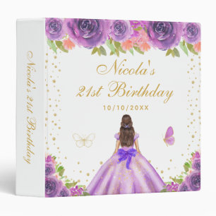 Purple Floral Brunette Hair Princess Birthday Binder