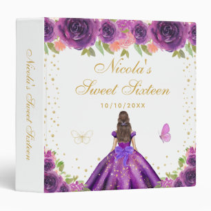 Purple Floral Brunette Hair Princess Sweet Sixteen Binder