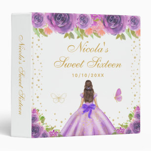 Purple Floral Brunette Hair Princess Sweet Sixteen Binder