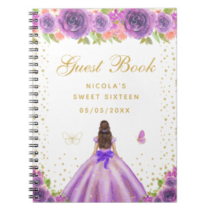 Purple Floral Brunette Hair Princess Sweet Sixteen Notebook