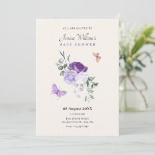 Purple floral butterflies invitation