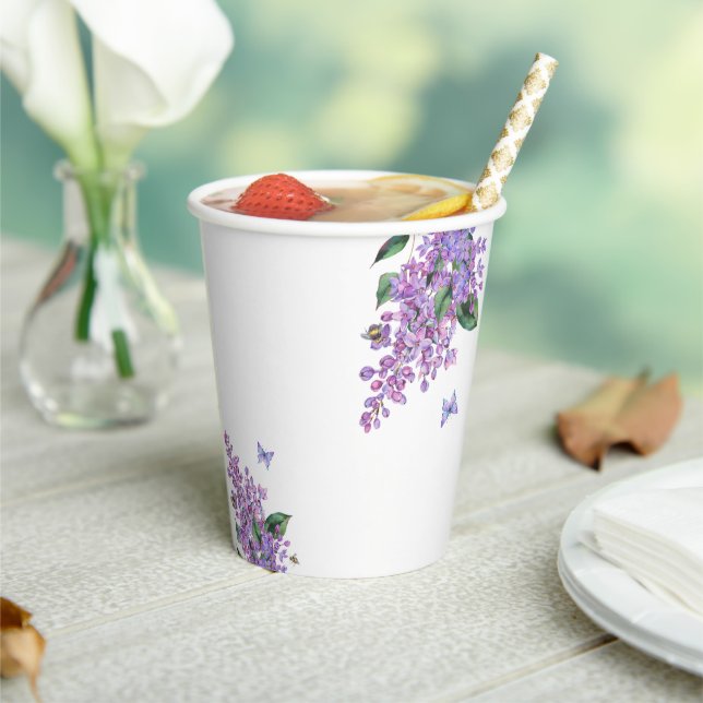 Purple floral butterfly baby shower  paper cups (Insitu)