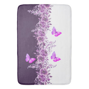 Purple Floral Butterfly  Bath Mat