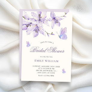Purple floral butterfly bridal shower invitation