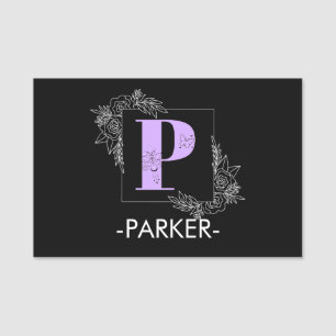 Purple Floral Butterfly Custom Monogram - Letter P Name Tag