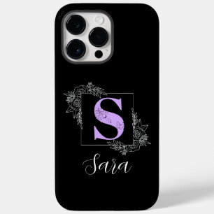 Purple Floral Butterfly Custom Monogram - Letter S Case-Mate iPhone 14 Pro Max Case