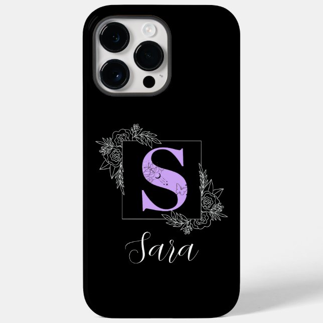 Purple Floral Butterfly Custom Monogram - Letter S Case-Mate iPhone Case (Back)