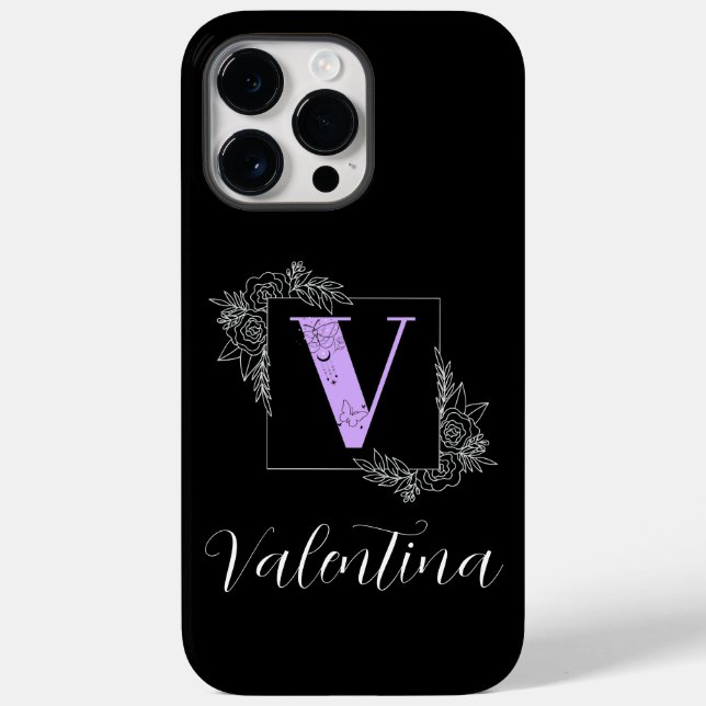 Purple Floral Butterfly Custom Monogram - Letter V Case-Mate iPhone Case (Back)
