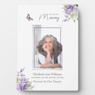 Purple Floral & Butterfly Funeral Memorial Plaque