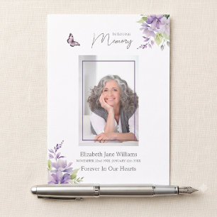 Purple Floral Butterfly Funeral Memorial Prayer Card