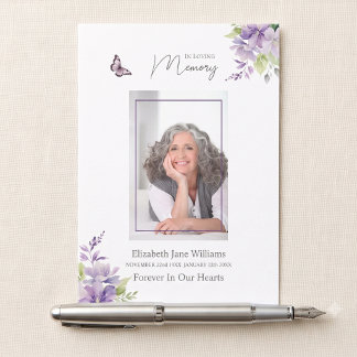 Purple Floral Butterfly Funeral Memorial Prayer Card