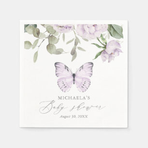 Purple Floral Butterfly Girl Baby Shower Napkin