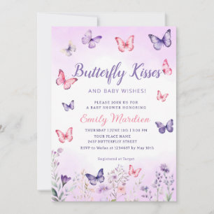 Purple Floral Butterfly Kisses Girl Baby Shower  Invitation