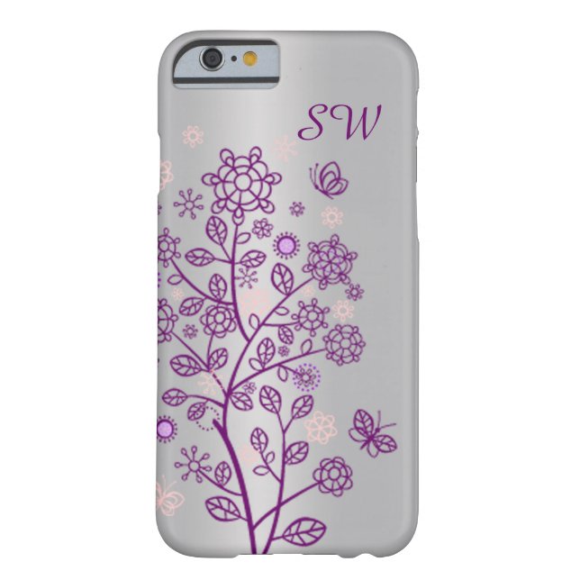 Purple floral, butterfly on silver Case-Mate iPhone case (Back)