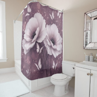 Purple Floral Butterfly Shower Curtain