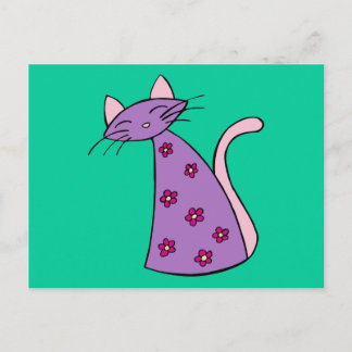 Purple Floral Cat Postcard