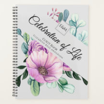 Purple Floral Celebration of Life Livre d'invité