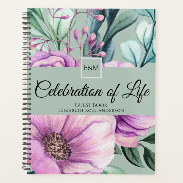Purple Floral Celebration of Life Livre d'invité (Devant)