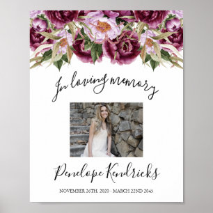 Purple Floral Celebration Of Life Sign, Photo Sign