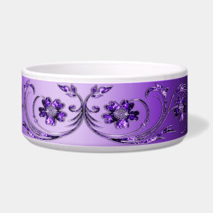 Purple Floral Ceramic Pet Bowl