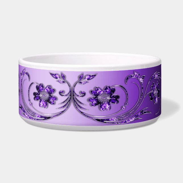 Purple Floral Ceramic Pet Bowl (Right)