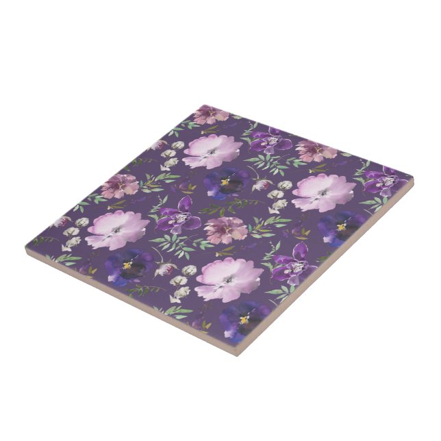 Purple Floral Ceramic Tile Bathroom Decor (Side)